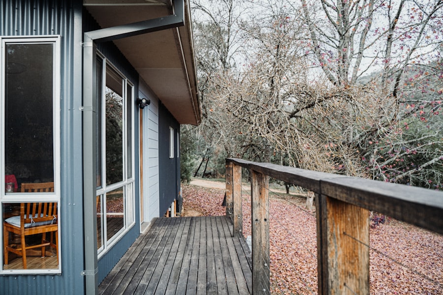Wooden deck with a table and chairs
